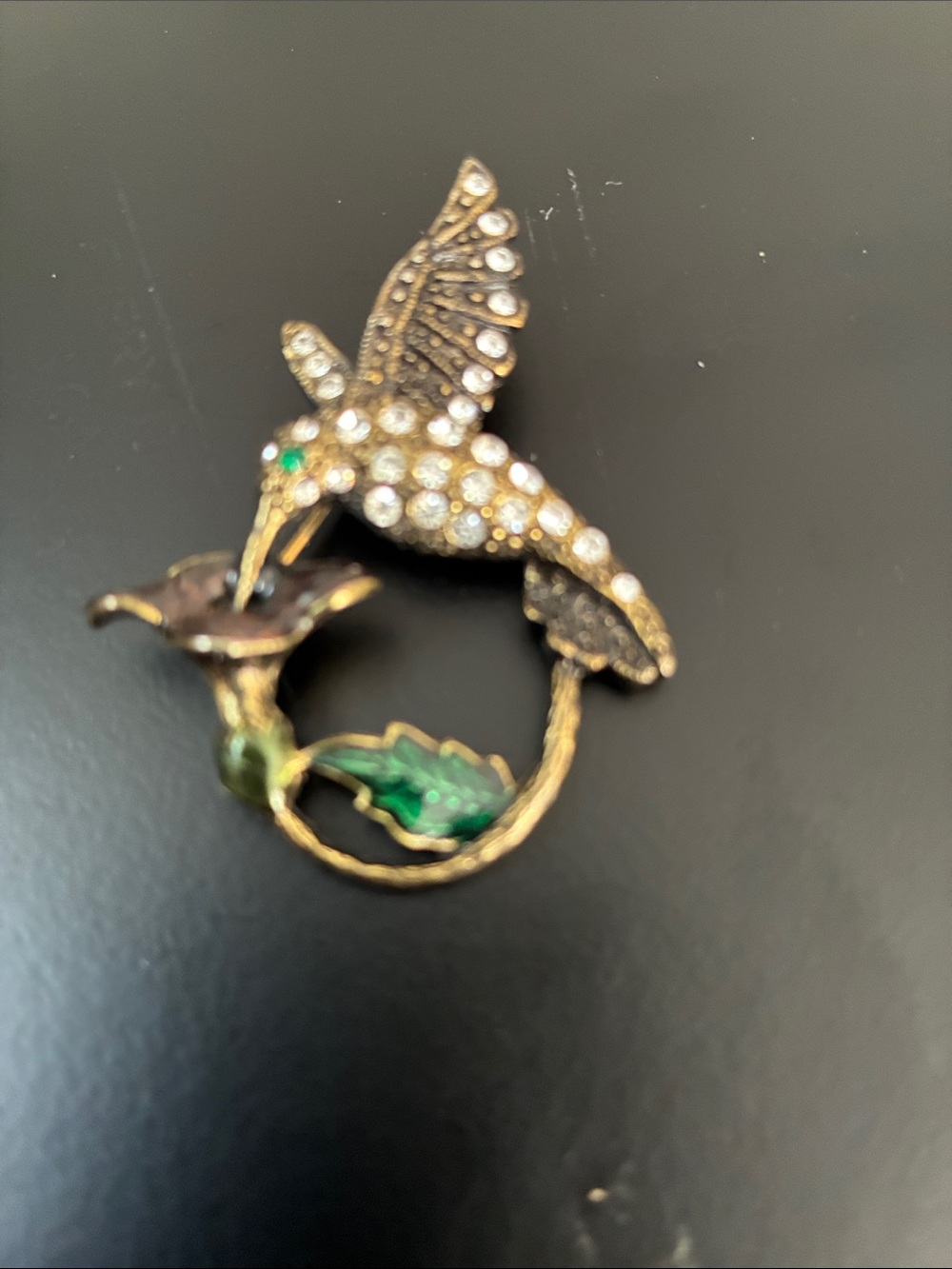 Hummingbird Brooch with Green Enamel and Crystal Accents